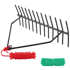 SILFISC 32" Aquatic Weed Rake, 8.6" Steel Rod Lake Weed Cutter, One-Piece Welding, No Assembly Required, Lake Weed Rake for Pond Beach Landscaping, Perfect Tie Hole, 30ft Thicker Rope and The Net