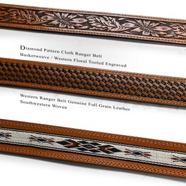 10568 Genuine Full Grain Leather Southwestern Woven Diamond Pattern Cloth Ranger Belt (Brown, 46)