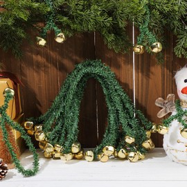 Motionchic 50 Pcs 20 Inches Christmas Garland Ties with Bells Decorative Garland Twist Ties for Banister Stairs Railing Reusable and Flexible Twist for Xmas Holiday Decorations Gift Wrapping (Gold)