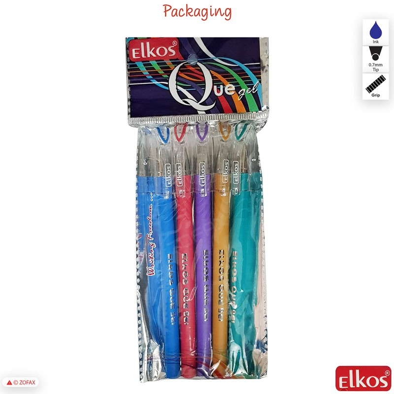 ELKOS BLUE Gel Pens, 0.7mm Fine Point, Pack of 5,