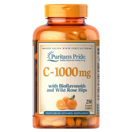 Puritans Pride Puritan's Vitamin C 1000mg with Bioflavonoids Rose Hips Supports | Immune Support Supplement | Unflavored Healthy Supplement | Coated Caplets | Vegetarian Vitamin Supplement - 250 Count