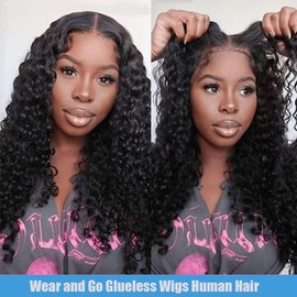 Flwing Wear and Go Glueless Wigs Human Hair Pre Plucked Pre Cut 5x5 HD Lace Closure Wigs 180% Density 100% Raw Human Hair Deep Wave Wet and Wavy Wig(5x5 Glueless Deep Wave Wig, 30 Inch)