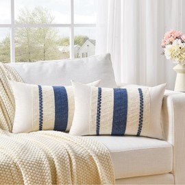 Fancy Homi Set of 1 Dusty Blue Vintage Lumbar Decorative Throw Pillow Covers 12x20 Inch for Couch Bed Sofa Chair Bedroom, Rustic Retro Square Cushion Case, Modern Farmhouse Boho Living Room Decor