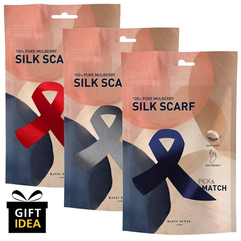 Basic Sense Plain 100% Genuine Mulberry Silk Small Square Scarf,