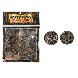 QEZEZA 100 Pcs Gold Coins Set Pirate Coin Treasure Chest Gold Coins Board Game Pirate Game Coins Real Money Simulation Chip Cosplay Toy Playground Stage Props (Antique Copper Color)