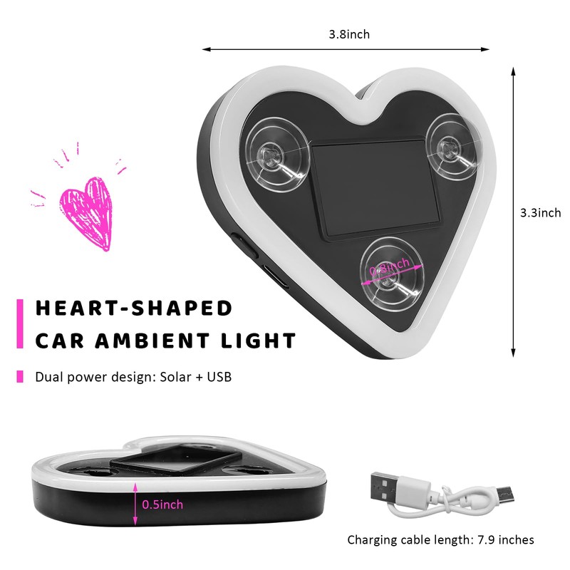 Sun Walker Heart-Shaped Car LED Ambient Light, Solar-Powered Love Heart