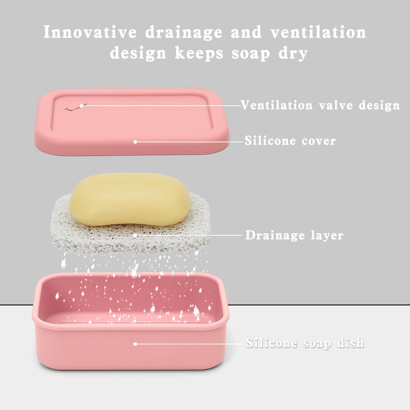 Silicone Enhanced Leakproof Travel Soap Case, Solid Shampoo Bar Holder,Large