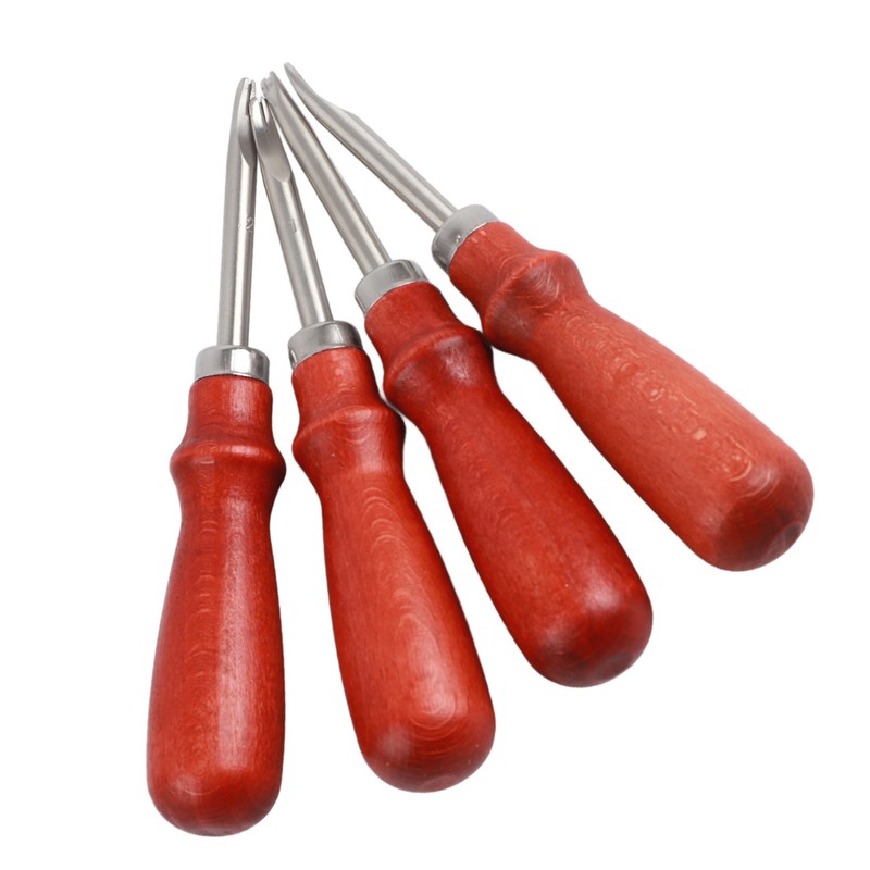 4pcs Leather Edger Professional Trimming Working Kit with Wooden Handle