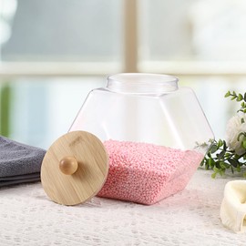 Sumnacon Laundry Pods Container with Wooden Lid, Plastic Laundry Room Organization Jars Farmhouse Wide Mouth Laundry Storage Containers Clear Laundry Pods Holder for Dryer Balls, Beads, Powder