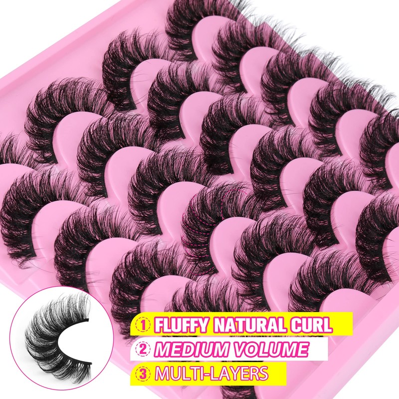 Yawamica False Lashes Wispy 16mm Mink Lashes Pack 12 Pairs