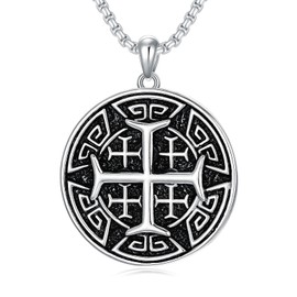 LEECCI Jerusalem Cross Necklace for Men 925 Sterling Silver Crusaders Jerusalem Cross Pendant Christians Jewelry Gifts for Men Father Husband