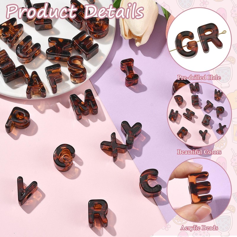 DanLingJewelry 26Pcs Leopard Pattern Alphabet Large Hole Beads Acrylic Transparent