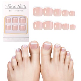 Press On Nails, Toenails False French Tip Short, Stick On Nails Square for Women, Fake Toenails Nude Pink, Toenail Extensions Reusable, False Toenails For Big Toe