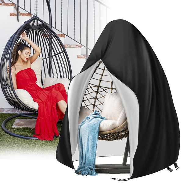 TiooDre Egg Chair Cover, Patio Hanging Chair Cover Garden Furniture Covers Waterproof UV-anti Dust Heavy Duty Rattan Furniture Covers with Zipper Drawstring Swing Seat Cover for Outside, 195 * 120cm