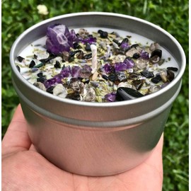 Sacred Smudge Candle by New Moon Beginnings - Crystal & Herb Candles - Energy clearing - All Natural Soy Candle - Lavender Sage Cedar