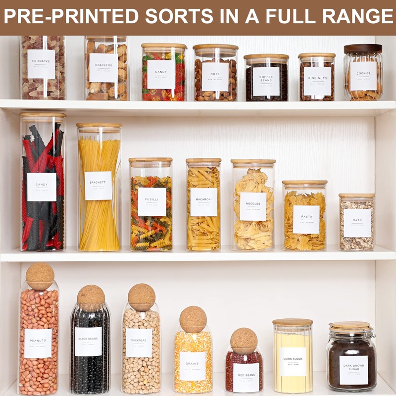 308 Kitchen Pantry Labels for Food Containers, 3 Sizes White