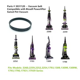 Ymimi Replacement Belt for Bissell Powerlifter Swivel Pet Vacuum,Parts # 3031120,Fits Models 2260 2259 2252 2254 1793 1309 1309R 1309W 1790 17931 17939 (Pack of 2)