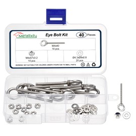 METALLIXITY Shoulder Eye Bolt with Washers & Nuts (M4x40mm) 10Set, 304 Stainless Steel Machinery Lifting Ring Threaded Eye Bolt - for Load Hoisting, Silver