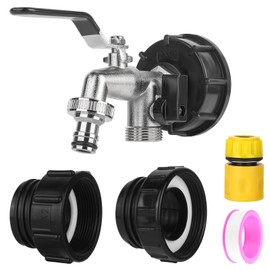 275-330 Gallon IBC Tote Adapter,3-Size IBC Tote Adapter2.44" Fine、2 "Fine, and 2" Coarse Thread,1/2" Male NPT Inlet ×3/4" Male GHT Threaded Dual Outlet Hose Faucet Garden Hose Connector