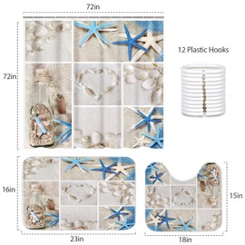 Britimes 3Pcs Bathroom Sets, 72" x 72" Collage Summer Seashells Sea Shell Waterproof Polyester Shower Curtain Sets with Non-Slip Rugs and Bath Mat for Bathroom Decor Set