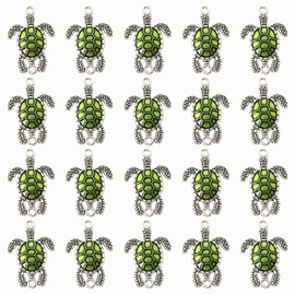 Honbay 20PCS Enamel Turtle Charm Connectors Double Loops Sea Tortoise Charms Ocean Animal Pendants for Earrings Bracelet Necklace Jewelry Making