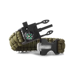5 in 1 Survival Bracelet, Practical Five Functions Emergency Sports Wristband Gear Kit Waterproof Compass, Rescue Whistle, Fire Starter Multi-Tool Wilderness Adventure Accessories - Color: Olive Green
