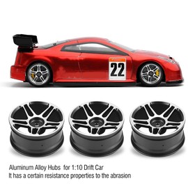 Lybunair 4Pcs RC Steering Assembly Aluminum Alloy Wheel Rims Tires Fit for 1/10 Scale Drift Racing RC Car