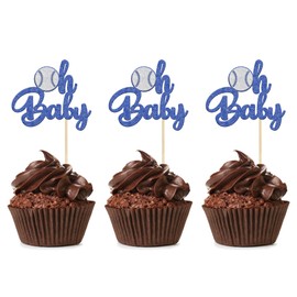 24 piezas de decoración para magdalenas de béisbol Oh Baby con purpurina deportiva temática de béisbol baby shower Oh Baby cupcake púas para temática de béisbol, baby shower, fiesta de cumpleaños, suministros de decoración de pasteles