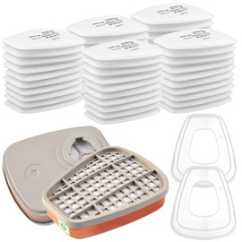 6001 Filter for Respirator Mask Set, Filter Against Organic Vapours Set, Cotton Filter Filters, 50 Filter Cotton + 2 Filters and 2 Cover Caps for Craftsmen, DIY, Paint Sprayer