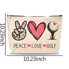 Peace Love Golf Makeup Bag for Women Golfer Heart Travel Bags for Golf Player Coach Golf Accessories for Girls Golfer Birthday Graduation Gifts for Women Cosmetic Toiletry Bag Gift for Woman Golfers