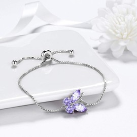 Aurora Tears Butterfly Necklace Earrings Rings Birthstone Jewellery Set Pendant Dating Pendant Gifts for Women and Girls 925 Sterling Silver, bracelet, L.purple, alexandrite