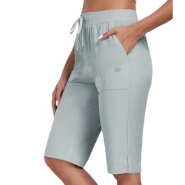 MoFiz Women's 13" Outdoor Active Golf Short Drawstring Hiking Golf Casual Long Short Water Resistant Light Grey,L