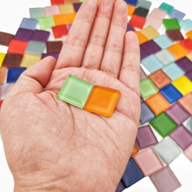 500g/1.1lb 110pcs Mixed Colour Glass Mosaic Tiles for Crafts，Square Mosaic Tiles for Home Decoration or DIY Crafts,Crystal Glass Mosaic Pieces.(Crystal Mixed Color, 0.78 inch)