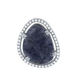 SoulBox Natural Pear Shape Sodalite and Diamond Pendant Necklace for Women in 925 Sterling Silver with 18" Silver Chain