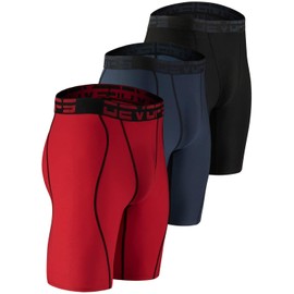 DEVOPS 3 o 5 unidades de pantalones cortos de compresión para hombre, pantalones cortos deportivos de elastano para entrenamiento atlético, correr, rendimiento, 2# (Básico) - Negro / Carbón / Rojo,