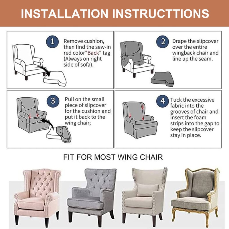 Eco-Ancheng Wingback Chair Slipcover 2 Piece Slipcovers for Wingback Chairs