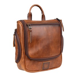 STS Ranchwear Men's Tucson Hanging Shave STS30310 Multi-Pocket Leather Travel Toiletry Dopp Kit Organizer Bag, Rich Tan, 10.5" W x 10" H