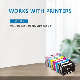 VoilaBella 98 High Yield Ink Cartridges Combo Pack Compatible Replacement for 98 Ink Cartridge with Artisan 700 710 725 730 800 810 835 837 Printer (7-Pack)