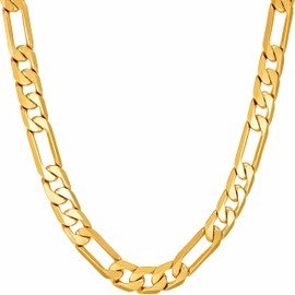 LIFETIME JEWELRY Beveled Figaro Chain Necklaces for Women and Men 24k Real Gold Plated  (6.5mm, 8mm, 9.5mm & 11mm) (20 inches, 6.5mm, Gold)