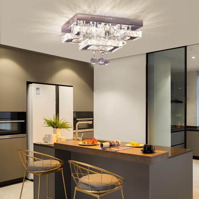 CXGLEAMING 11.8" Dimmable Crystal Chandelier Modern Crystal Ceiling Light Fixture