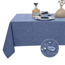 UKOMIUT Rectangle Table Cloth Waterproof and Stain Resistant Linen Farmhouse Tablecloth Washable Faux Decoration Fabric Table Cover for Kitchen Dinning or Outdoor use, Denim Blue 60 x 144 Inch
