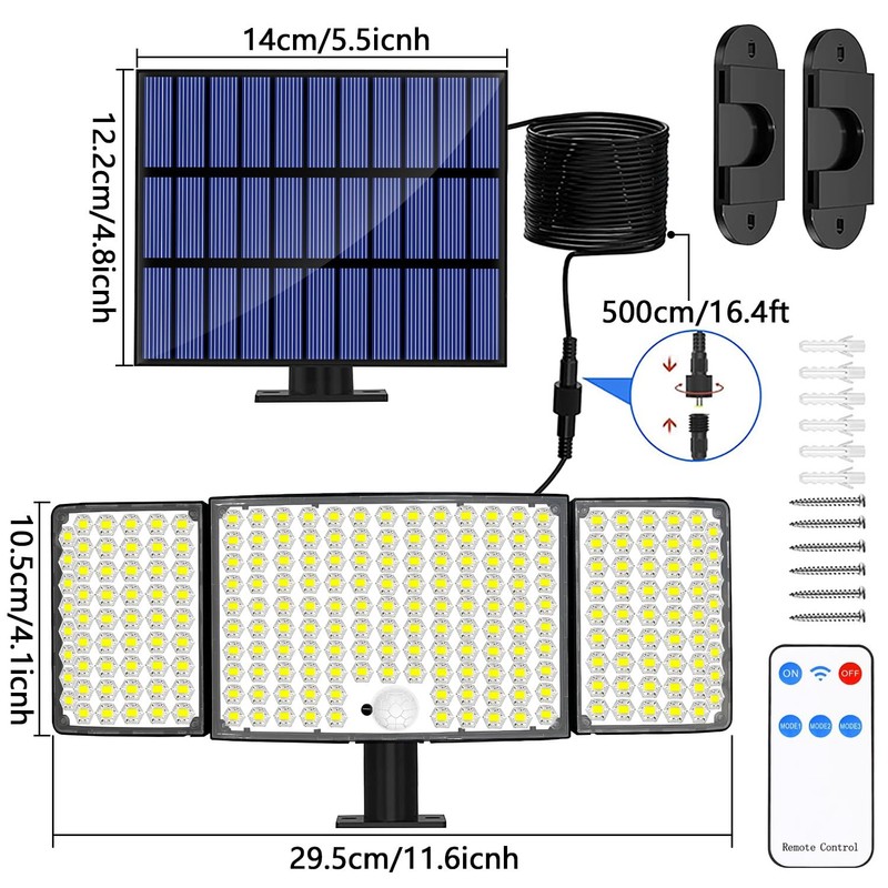 Solar Lights Outdoor, 328 LED Solar Powered Security Light with