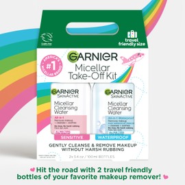 Garnier Micellar Water Travel Size Take-off Kit, All-In-1 Facial Cleanser & Makeup Remover, Mini All-In-1 Micellar + Mini Remover for Waterproof Makeup
