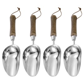 HARFINGTON 4pcs Garden Soil Scoop 12.8 x 3.54 Stainless Steel Hand Shovel Spade with Wood Handle for Planting Weeding Digging
