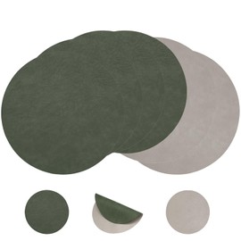 Matiquora 15 Inch Round Faux Leather Placemats Set of 6, Easy to Wipe Off Washable Heat Resistant Non-Slip Circle Waterproof Table Mats for Kitchen Dining Tables (Green&Grey)