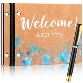 Skyygemm Welcome Visitor Wooden Guest Book with Pen 8 x 6 Inches 120 Pages Memory Scrapbook Rustic Signature Party Sign in Xmas Gift for Couple Guests Book