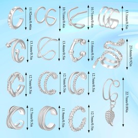 Nadiaen 15 Pcs Ear Cuff No Piercing,Clip On Earrings Women,Silver Ear Cuff,Ear Cuffs No Piercing,Cuff Earrings for Women,Cz Helix Cartilage Cuff Earrings Clip On Wrap Earrings For Women Girls