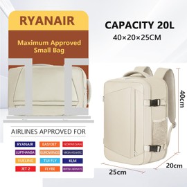 KIRFEIHT Cabin Bags 40x20x25 for Ryanair Underseat Carry-Ons Travel Bag - Hand Luggage Backpack Cabin Bag Small Size 20L- Daypack School Office Backpack (Beige)