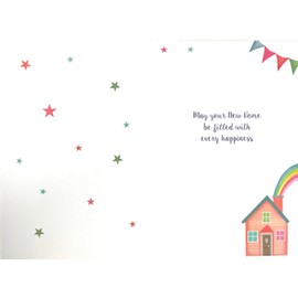 New Home Greetings Card - House with Rainbow out of Chimney Gold Foil 7.75x5.25"