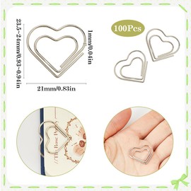 SOFPLATE 1 Box 100Pcs Mini Silver Heart Paperclips Cute Paper Clips Bulk Love Hearts Shaped Metal Journaling Paper Clamps Binder Clips Bookmarks for Document Sorting Organizers Wedding Office Supplies